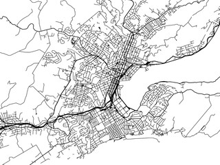 Vector road map of the city of  Dunedin in New Zealand on a white background.