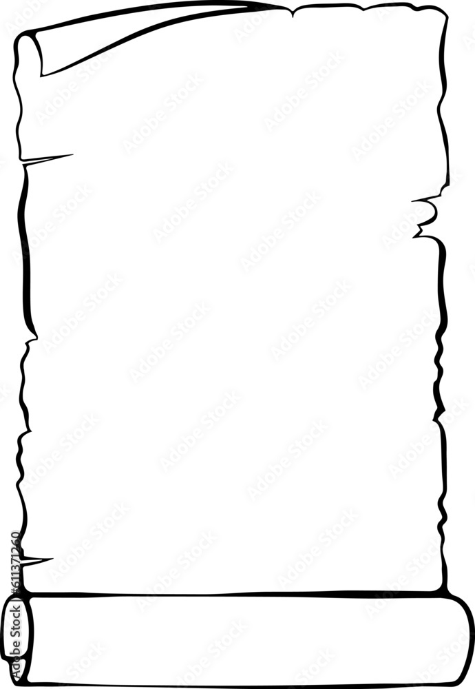 Aufkleber vertical scroll unrolled old papyrus. ancient scroll with copyspace. vector illustrations in hand dr