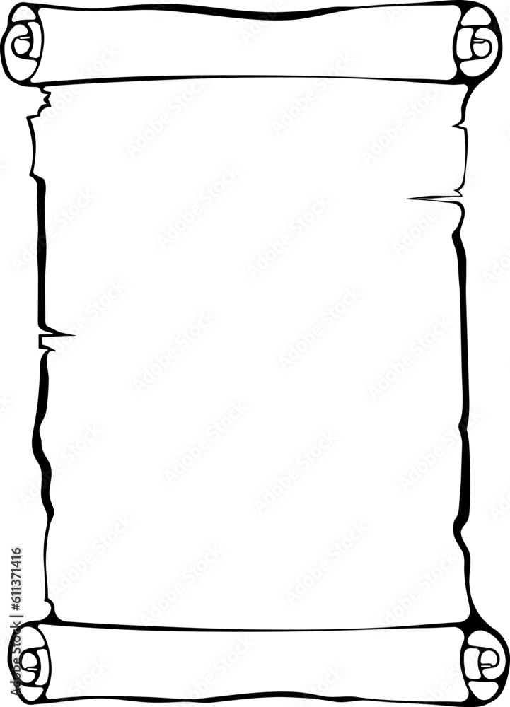 Aufkleber vertical scroll unrolled paper. ancient scroll with copyspace. vector illustrations in hand drawn sk