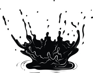 Splatter crown of ink, water or paint. Silhouette splashes of fluid. Black vector illustration in hand drawn style. Splash water motion. Abstract shapes