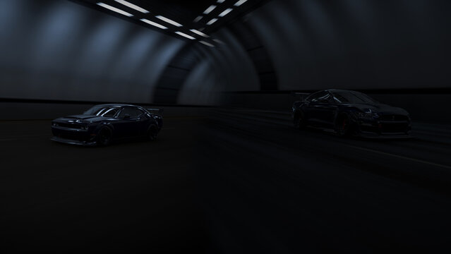Ford 2020 Mustang Shelby GT500 x Dodge 2018 Challenger SRT Demon - Tunnel Night Drive