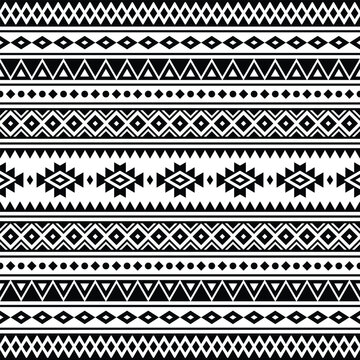 Ethnic geometric abstract. Seamless Native American pattern. Vector illustration in tribal style. Black and white colors. Design for textile, fabric, curtain, rug, ornament, wrapping, background.