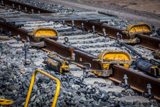 Railway lines held by clamps