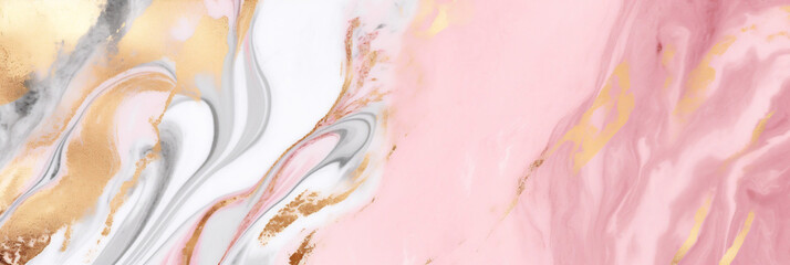 background of colors with pink, white and golden marble texture, banner, generative AI