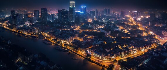 Fototapeta premium City of Dreams. Mesmerizing Night Cityscape in an Abstract Background Generative AI illustrations