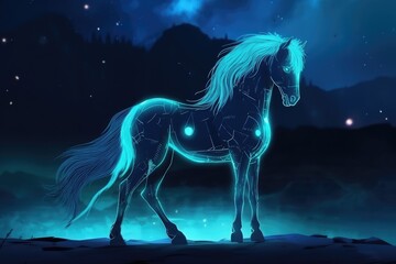 Obraz na płótnie Canvas Wild horse in a fantastic and dreamlike setting. Generative AI