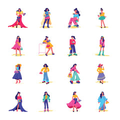 Bundle of Female Models Flat Illustrations

