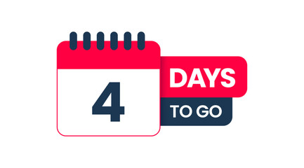 Number 4 days to go badge template, Four Days left time countdown label layout vector, badges sale landing page banner, Promotional banners illustration isolated on white background