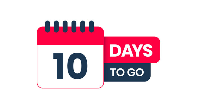 Number 10 days to go badge template, Ten Days left time countdown label layout vector, badges sale landing page banner, Promotional banners illustration isolated on white background