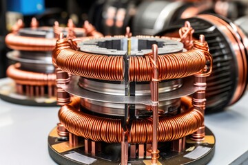 Modern big copper transformer. Generative AI - obrazy, fototapety, plakaty