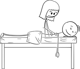 Back Massage Therapy, Vector Cartoon Stick Figure Illustration
