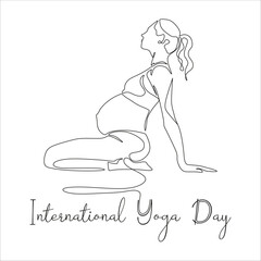 One continuous single drawing line Vector illustration of yoga pose for pregnant. International yoga day.