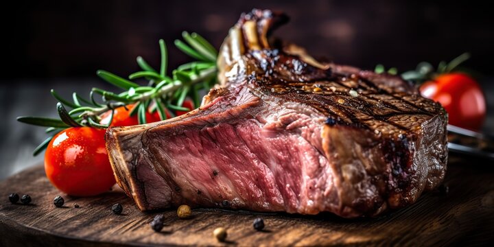 AI Generated. AI Generative. Photo illustration of bbq grill tomahawak angus steak on bone. Restaurant fresh meat lifestyle vibe. Graphic Art