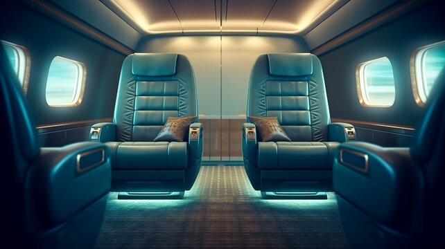 sedili di lusso business di prima classe per vacanze o viaggi in aereo aziendale con banner ampio spazio copy