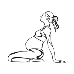 One continuous single drawing line Vector illustration of yoga pose for pregnant. International yoga day.