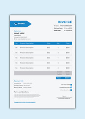 Minimal invoice template vector design with blue color