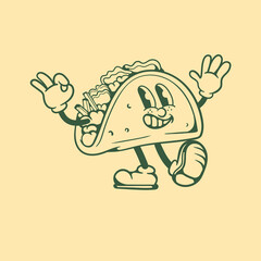 Vintage character design of taco - obrazy, fototapety, plakaty