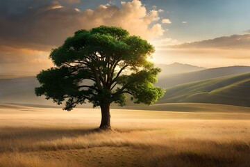 Fototapeta premium Majestic Tree, Fantasy World, Mythical Landscape, Magical Tree, Mystical Atmosphere, Lonely Tree