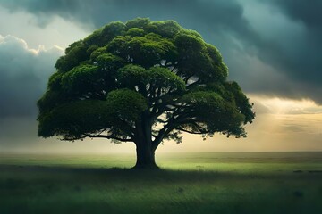 Majestic Tree, Fantasy World, Mythical Landscape, Magical Tree, Mystical Atmosphere, Lonely Tree