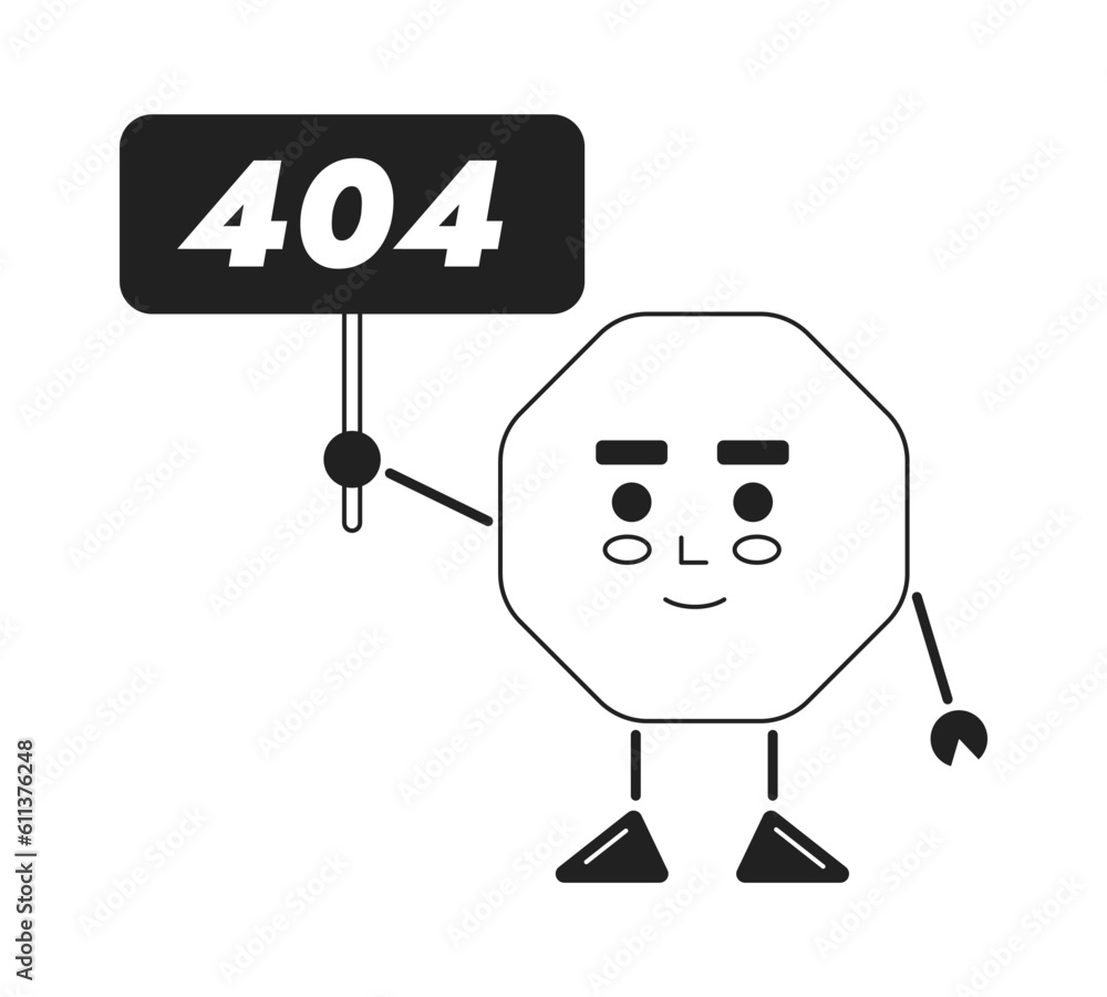 Poster octagon holding vector bw empty state illustration. editable 404 not found page for ux, ui design. o