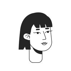 Beautiful happy woman with short haircut monochrome flat linear character head. Asian girl. Editable outline hand drawn human face icon. 2D cartoon spot vector avatar illustration for animation