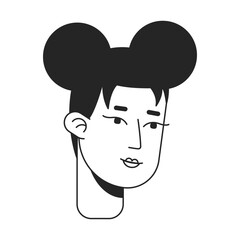Two buns hairstyle young female student monochrome flat linear character head. Cheerful teenager. Editable outline hand drawn human face icon. 2D cartoon spot vector avatar illustration for animation