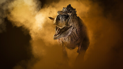 Fototapeta na wymiar Ekrixinatosaurus Epitaph Dinosaur on smoke background
