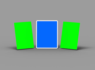 Customizable mockup of a white unbranded tablet with popped-up changeable screens. 3D Render