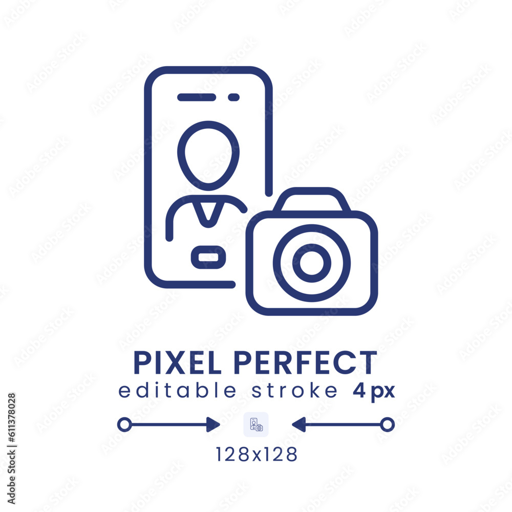Poster photography app linear desktop icon. photo editing. mobile phone. development tool. pixel perfect 12