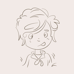 Diverse face of young boy, his emotions. Portrait with a positive facial expression. Hand drawn doodle sketch. Vector illustration for any design