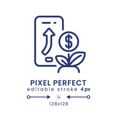 Fototapeta na wymiar Trading and investment app linear desktop icon. Stock market. Financial management. Pixel perfect 128x128, outline 4px. GUI, UX design. Isolated user interface element for website. Editable stroke