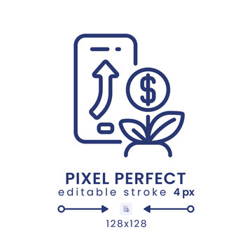 Trading and investment app linear desktop icon. Stock market. Financial management. Pixel perfect 128x128, outline 4px. GUI, UX design. Isolated user interface element for website. Editable stroke