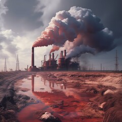 Bad ecology. Production pollutes the environment. Poisoned Earth.