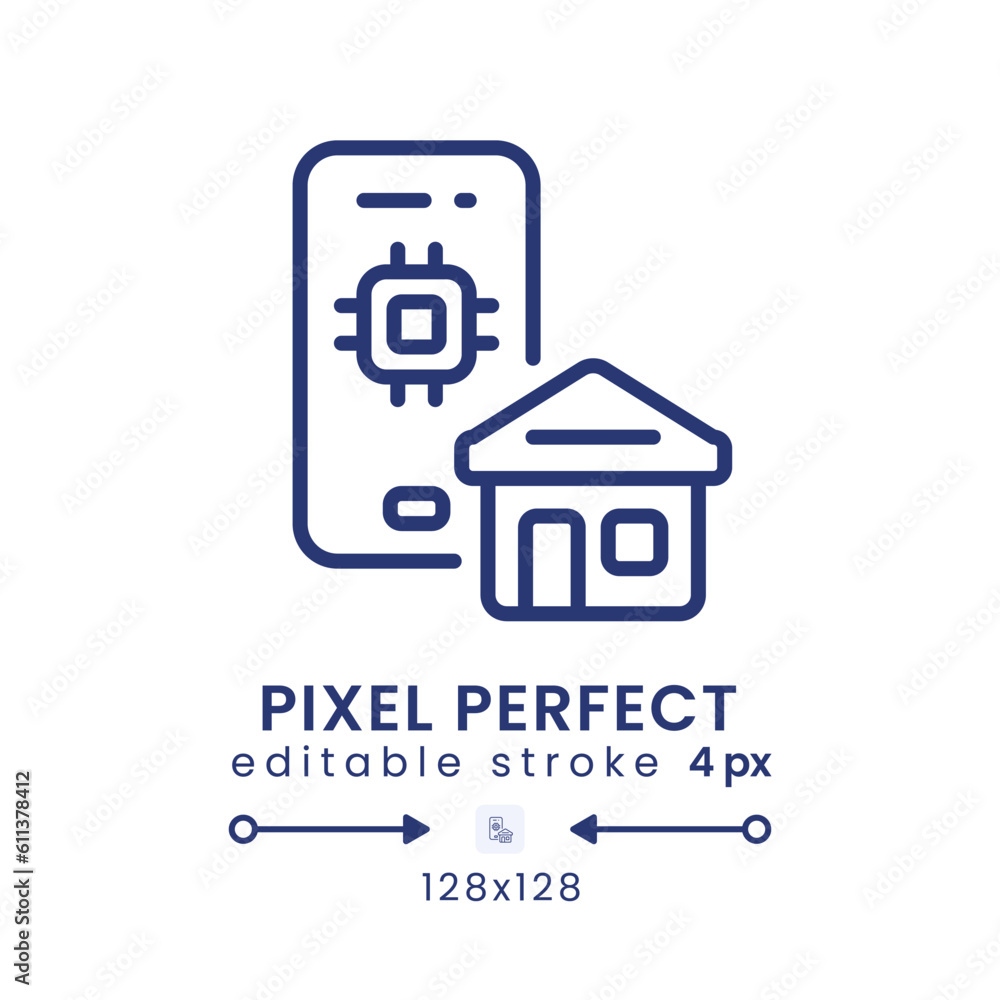 Poster home automation app linear desktop icon. automatic control. internet of things devices. pixel perfec