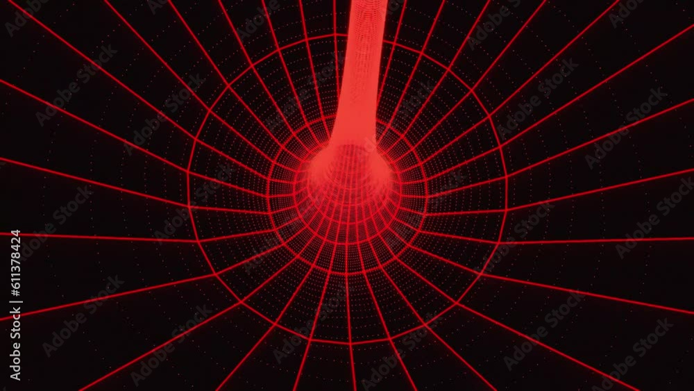 Poster flying along a corridor using wireframe computer graphics. continuous loop. low-poly mesh. flow. wav