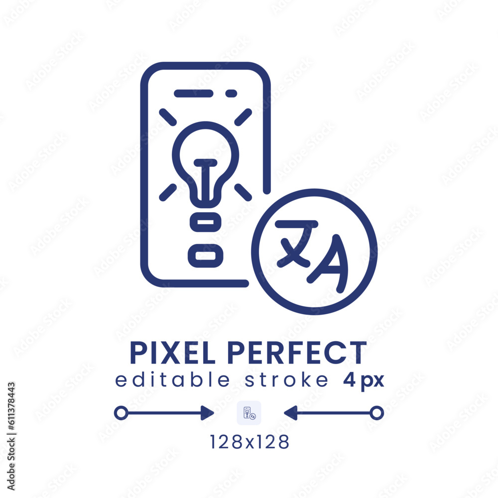 Poster language learning app linear desktop icon. educational software. grammar skills. pixel perfect 128x1