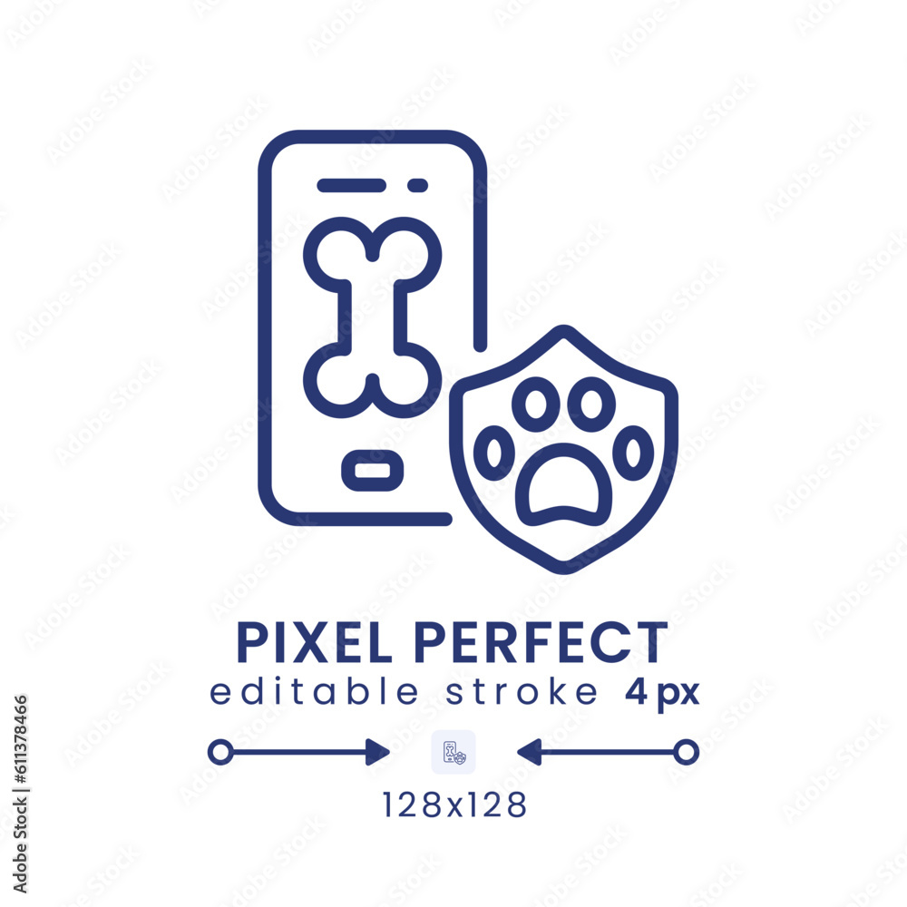 Poster pet care app linear desktop icon. dog walking. veterinarian services. e commerce. pixel perfect 128x