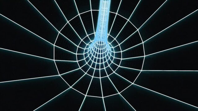 Wireframe abstraction. Flying through a virtual tube. background for abstract motion. notion of cyberpunk. Sci-fi continuous animation loop.3D representation. abstract tunnel in 3D