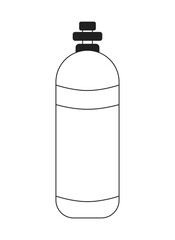 Oxygen tank monochrome flat vector object. O2 cylinder. Underwater diving gear. Scuba tank. Editable black and white thin line icon. Simple cartoon clip art spot illustration for web graphic design