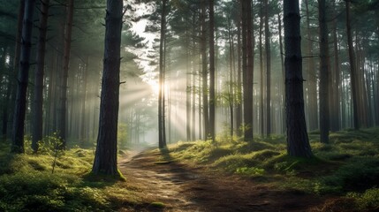 Obraz premium A Majestic Forest of Towering Pine Trees