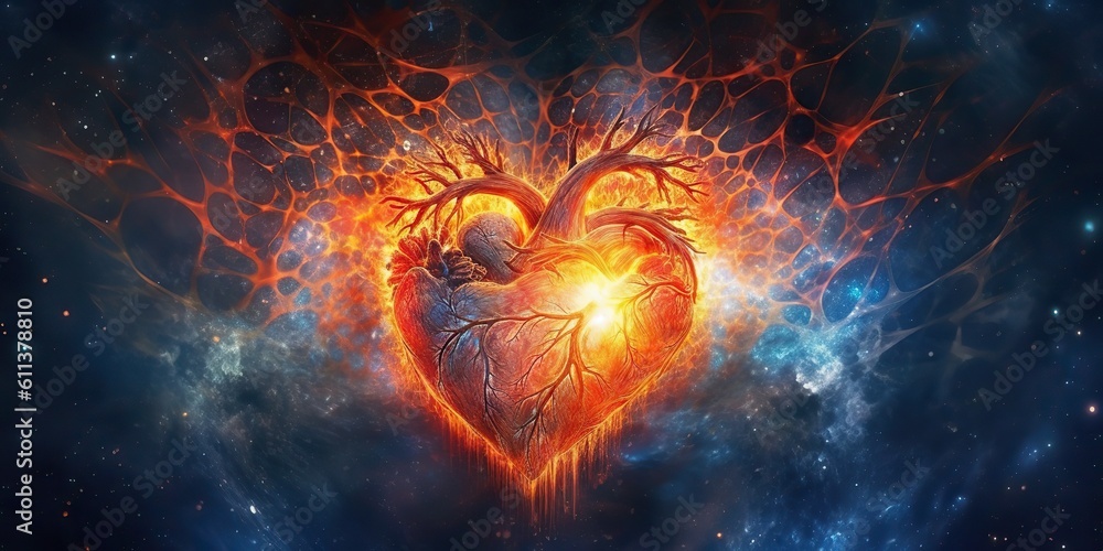 Wall mural ai generated. ai generative. realistic illustration of abstracct heart shape brain in galaxy space p