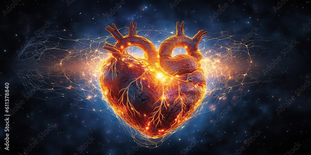 Wall mural ai generated. ai generative. realistic illustration of abstracct heart shape brain in galaxy space p