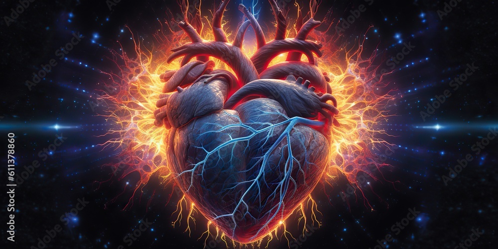 Wall mural ai generated. ai generative. realistic illustration of abstracct heart shape brain in galaxy space p