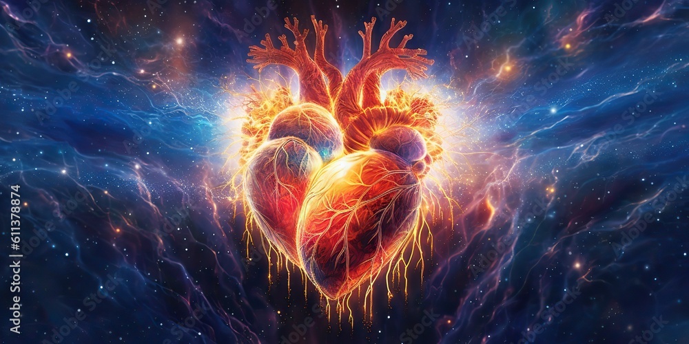 Wall mural ai generated. ai generative. realistic illustration of abstracct heart shape brain in galaxy space p