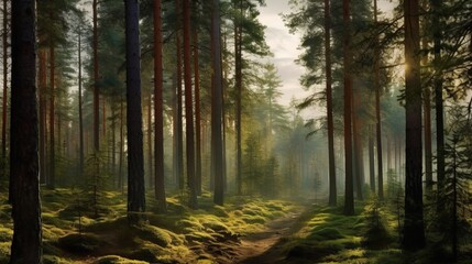 Naklejka premium A Majestic Forest of Towering Pine Trees