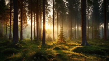 Obraz premium A Majestic Forest of Towering Pine Trees