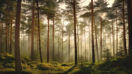 Naklejka premium A Majestic Forest of Towering Pine Trees