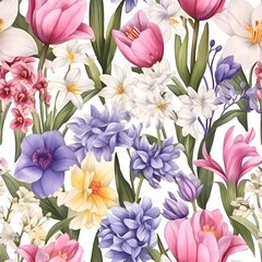 Obraz premium Beautiful blooming spring flowers hand painted details.