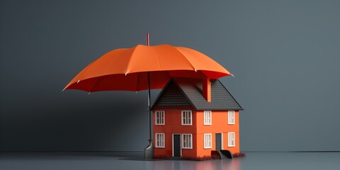 A model home with an umbrella over it, symbolizing home insurance, concept of Protection, created with Generative AI technology