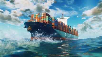 Cargo Ship. Container cargo ship in sea. Generative ai